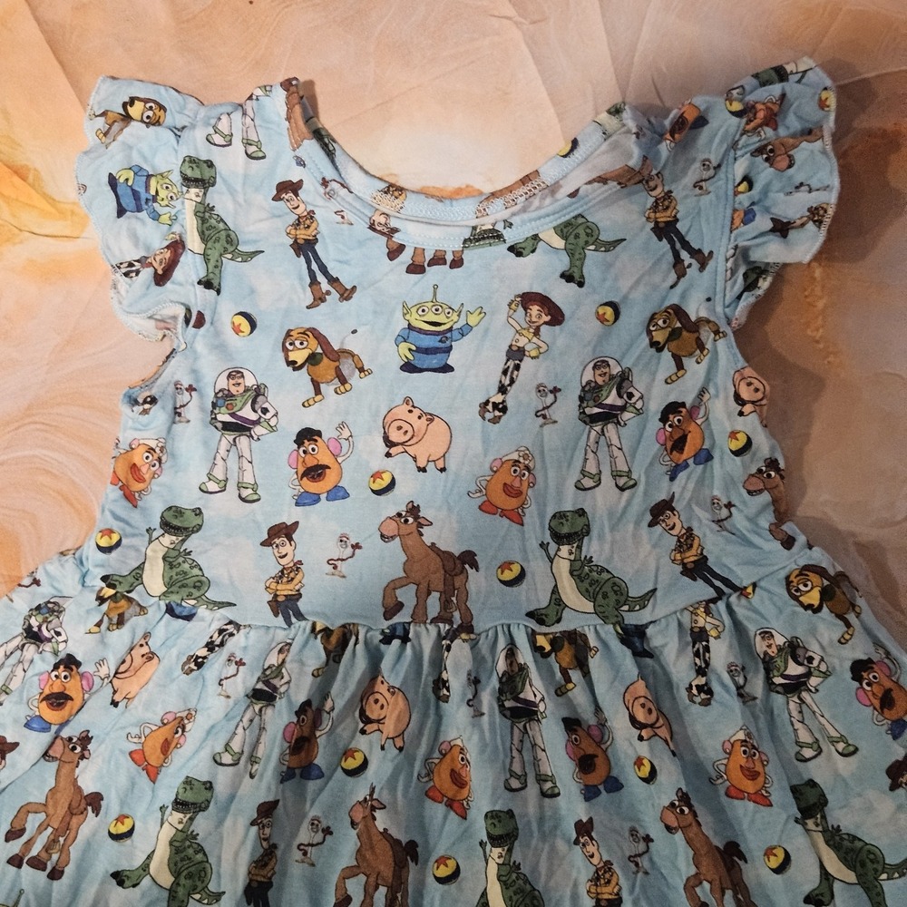 Bundle of Joy Toy Inspired Bamboo Dress Girls 5/6 Flutter Sleeve Tiered - Picture 4 of 5